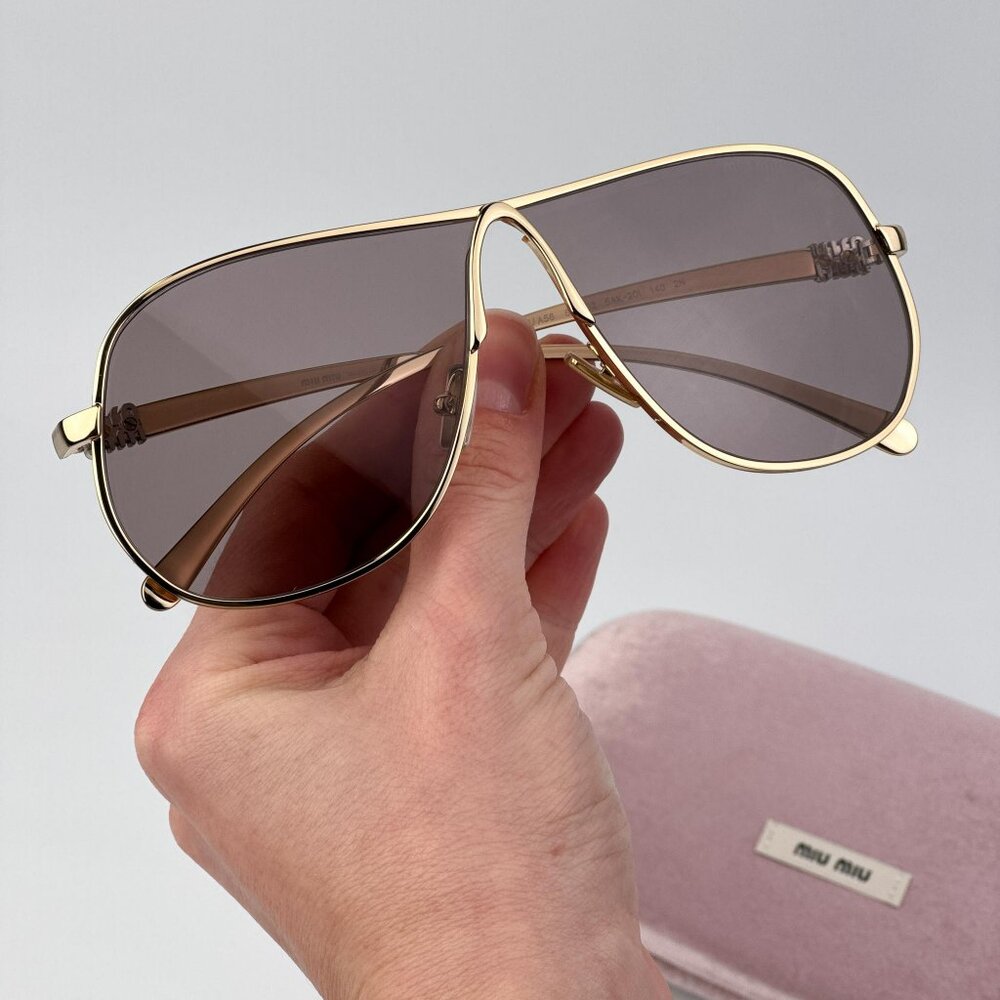 Miu Miu Women’s Pilot Sunglasses – Gold Purple Brown Model MUA56S 5AK20I